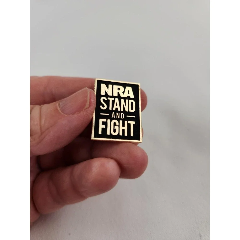 Vtg NRA Stand and Fight Gun Rights Lapel Hat Gold & Black Pin Pinback